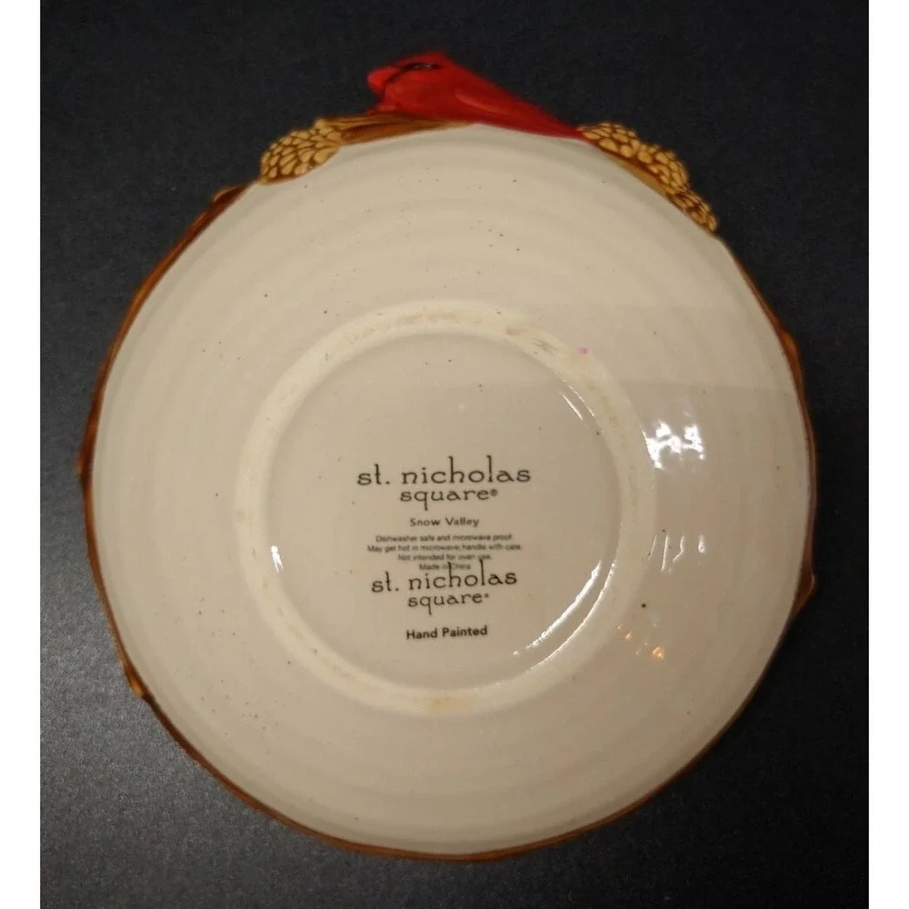 St Nicholas Square Snow Valley Candy Nut Dish Bowl Hand Painted Cardinal 6